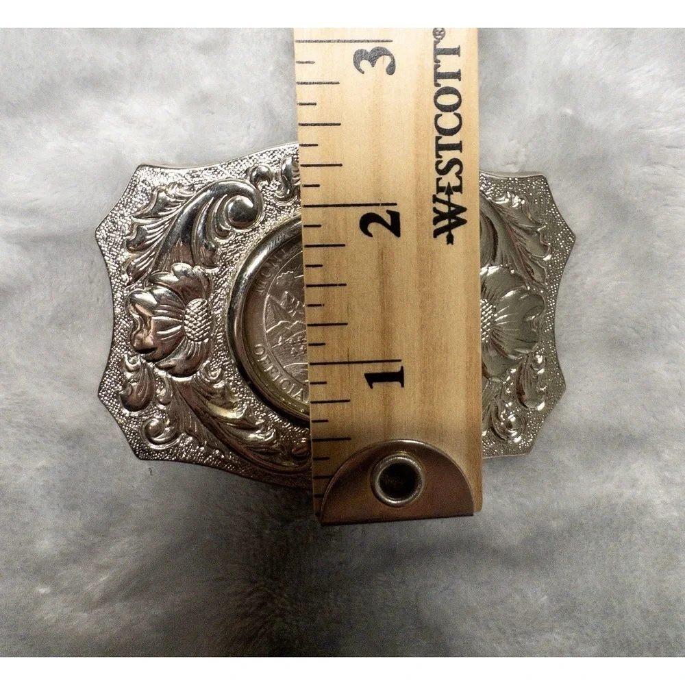 Silver Western Belt Buckle With Montana State Anniversary Dollar Coin